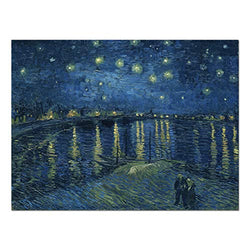 Wieco Art Starry Night Over The Rhone by Van Gogh Classical Oil Paintings Reproduction Large Modern Stretched and Framed Canvas Print Wall Art Seascape Pictures Giclee Artwork for Home Office Decor