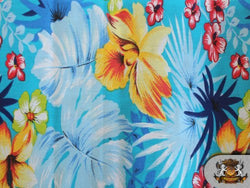 Polycotton Printed HAWAIIAN AQUA Fabric By the Yard