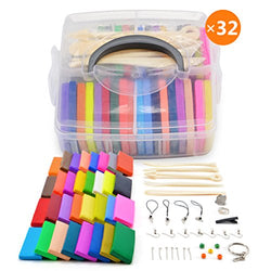 [Storage Box] 32 Blocks Polymer Clay Set, Colorful DIY Soft Craft Oven Bake Modelling Clay Kit,
