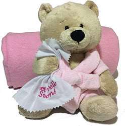 Ganz 10.5 Get Well Teddy Bear with Pink Robe Plush and Deluxe Fleece Blanket from Northeast Fleece (Pink Robe Bear with Blanket)