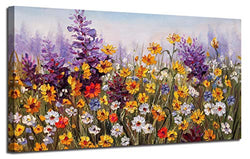 Canvas Wall Art Daisy Colorful Bloosom Flowers Artwork Painting Prints Modern Landscape Picture Framed Ready to Hang for Living Room Bedroom Kitchen Office Home Decorations-48 x24 One Panel