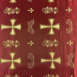 Metallic Clerical Church Cross Brocade Fabric FWD (Burgundy/Gold)