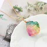 FirstFly Rainbow Stone Pendant Necklace, Irregular Quartz Stone Pendant Crystal Gemstone Necklace