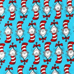 Cotton Dr Seuss The Cat in the Hat Celebration Allover Blue Cotton Fabric Print by the Yard