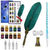 Glass Dip Pen Set, 15-Pieces Calligraphy Dip Pen and Ink Set for Art Writing Drawing, include 10 Color Inks, Crystal Glass Pen, Feather Pen, Pen Holders, 4 Replacement Nibs, Gift for Kids and Artist