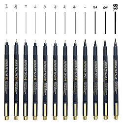 Set of 12 Micro-Pens,Fineliner Ink Pens,Technical Drawing pen, Black Drawing Pen, Pigment Pen, Waterproof,Great for Artist Illustration, Sketching,Anime, Manga