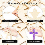 Haooryx 37 PCS Wooden Cross Hanging Ornaments Unfinished Small Cross Shaped Wood Pieces Blank Wood Cutout with Rope Pendants Creative DIY Gift Tags for Halloween Christmas Birthday Party Decorations