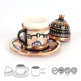Handcraft Ideas 12-Piece Turkish Coffee, Espresso and Tea Set - Handmade Serving Set for 2 Includes Cups, Saucers, Sugar Bowl, Pot and Tray - Floral Design, Unique Gift - Premium Copper Construction