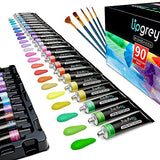 90 Colors Watercolor Tubes, Upgrey Watercolor Paint Set with 5 Brushes (12 Ml/0.4 Us Fl Oz) Non Toxic Art Painting Watercolor Paints for Artist Hobby Painter