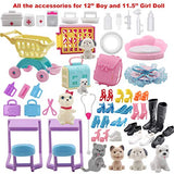 EuTengHao 12'' Boy Girl Doll Clothes and Pet Care Accessories Set Includes Handmade Wear Clothes Shirt Jeans Shoes Dresses for 11.5'' Girl Boy Dolls with Trolley House Cage Backpack for Toy Pet