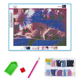 Ohok DIY 5D Diamond Painting Kits for Adults & Kids Lying Cat Colorful Full Drill Round Diamond Crystal Gem Arts Painting Perfect for Home Wall Decor 12x16 inches