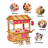 WYD DIY Wooden Dollhouse Japanese Style Trolley Dining Car Street Kanto Cooking Food Truck 3D Miniature Assembled Toys Creative Gift with LED Lights