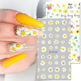 Flower Nail Stickers, Sunflower Nail Decals 3D Self-Adhesive Daisy Rose Leaf Cherry Blossoms Flowers Nail Art Supplies Manicure Nail Decoration(8 Sheets)