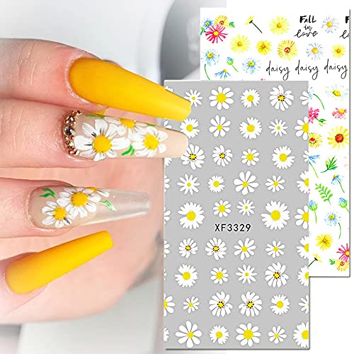 Amazon.com: 5 Sheets Flower Nail Art Stickers Decals, 5D Sunflower Nail  Stickers for Nail Art,3D Self-Adhesive Engraved Nail Art Supplies Yellow  Floral Small Daisy Nail Design for Women Nail Art Decorations :