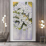 MUWU Wall Art, 24X48 Inch Texture Palette Knife Paintings Blooming Flowers Modern Home Decor Wall Art Acrylic 3D Flowers Artwork for Livingroom Wood Inside Framed Ready to Hang