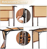 AECOJOY 11.8’ X 9.3’ Outdoor Retractable Pergola Canopy,Metal Frame Grape Gazebo & Canopy Cover, Outdoor Steel Pergola Gazebo with Retractable Canopy Shades, Ideal for BBQ, Party, Beach and More