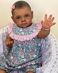Wamdoll 24 inches 60CM Lifelike Huge Baby Size African American Reborn Baby Dolls Gift Set with Painted Hair Realistic Newborn Toddler Maggi in Dark Brown Skin for Ages Kids 3+
