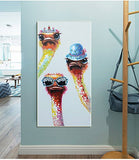 Faicai Art Hand Painted 3 Ostriches Paintings Lovely Canvas Animal Paintings Funny Ostrich Wall Decor Pictures Modern Canvas Wall Art Home Decor for Living Room Office Bedroom Ready to Hang 20"x40"