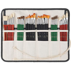 ARTIFY 41 Pcs Expert Series Long Handle Paint Brushes Art Set for Acrylic Oil Watercolor Gouache, a Kit of Hog Bristle Horse Hair Synthetic Nylon Hairs with a Carrying Canvas Roll Pouch