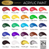 Acrylic Paint Set of Expert 24 Colors （0.74fl oz) 22 ml Tubes with 3 Paint Brushes Art Kits,Acrylic Painting for Kids and Adults Beginners Students Professionals