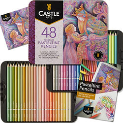 Castle Art Supplies 48 Piece Pasteltint Tin Colored Pencils Set | Quality Colors in Softer, Sumptuous Tones | For Professional and Adult Artists | Protected and Organized in Presentation Tin Box