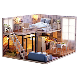 MAGQOO 3D Dollhouse Miniature with Furniture, DIY House Kit with Dust Proof 1:24 Scale Creative Room Idea (Blue Times)