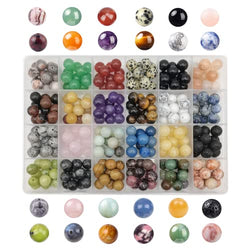 GorgGorho 288pcs Natural Round Stone Beads Genuine Real Stones Beading Loose Gemstone DIY for Bracelet Necklace Earrings Jewelry Making (10mm-24 Color S1, 10mm)