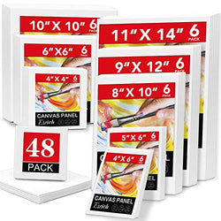 ESRICH Canvases for Painting Blank Cotton Canvas Boards 48Pack with 8Size 4*4",4*6",5*6",6*6",8*10",10*10",9*12", 11*14"，6 of Each, Painting Canvas for Oil & Acrylic Paint