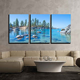 wall26 - 3 Piece Canvas Wall Art - Beautiful Blue Clear Water on The Shore of The Lake Tahoe - Modern Home Art Stretched and Framed Ready to Hang - 24"x36"x3 Panels