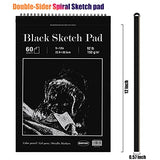 MOFUNY Black Sketch Pad, 9 x 12 inches, 60 Sheets Each (92lb/150gsm), 2 Pack, Heavyweight Drawing Paper with Hard Cover & Spiral Bound, for Colored Pencil, Oil Pastel, Graphite, Gel Pen, Ink, Chalk