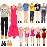 Miunana 15 pcs Doll Clothes and Accessories Shoes for 11.5 Inch Boy and Girl Doll Include 5 pcs Casual Wear Top Clothes for Ken + 5 pcs Pants for Ken + 2 Shoes for Ken+ 3 Fashion Dress for Girl Doll
