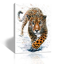 A Cup of Tea Leopard Painting Canvas Print Wild Animal Picture Modern Wall Art for Home office Living Room Walls Decor Artwork, Stretched and Framed, 12x16 inch