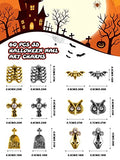60 Pcs 3D Halloween Nail Art Charms Skull with Rhinestones, TOROKOM Owl Cross Ghost Bat Alloy Nail Art Jewelry Decoration Halloween Nail Glitters for DIY Nail Tip Crafts (Gold & Siliver)