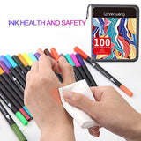 100 Colors Dual Tip Brush Pens Fineliners Art Markers, Watercolor Marker and Highlighters with Canvas Bag for Adult Coloring Books Drawing Sketching Bullet Journal Calligraphy