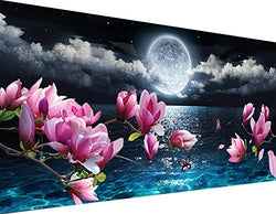 BOHADIY Diamond Painting Kits for Adults Lotus Flower Large Size 35×16 Inch 5D DIY Round Diamond Number Kits – Crystal Rhinestone Diamond Embroidery Paintings Great for Home, Wall Decor Moon Flower