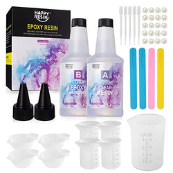HAPPY RESIN Epoxy Resin Kit for Beginners - 34oz Epoxy Resin Crystal Clear with Tool Kit - Non-Toxic Casting and Coating Epoxy Resin for Tumblers, DIY, Jewelry Making, Art, Wood, River Table