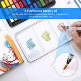 Watercolour Paint Set, Emooqi Premium Watercolour Paint Box Including 36 Colors Solid Pigment+2 Hook Line Pen+2 Water Tank Brushes+10 Watercolor Papers-Water, Soluble and Mix Well Watercolour Paint