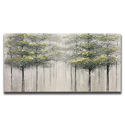 Yika Art Oil Painting, 24x48 Inch Canvas Wall Art Green Tree Nature Painting, Modern Forest Landscape Scenery Picture Large Size Gallery and Framed for Living Room Bedroom Home Office Decor