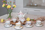 Robe Factory LLC Disney Princess 13-Piece Ceramic Tea Set | Ariel, Cinderella, Jasmine, Belle, Aurora | Tea Party Gift Set for Home Kitchen | Includes Teapot, Cups, Saucers | Place Setting for 4