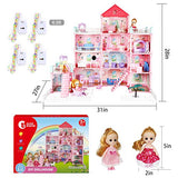 CUTE STONE Huge Dollhouse with Colorful Light, Doll Dream House Includes 2 Dolls, 32" x 28" Dreamhouse with 11 Rooms and Furniture, Doll Accessories, Gift for Girls and Toddlers