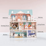 ROBOTIME Doll House Wooden Dollhouse for Kids 3 4 5 6 Years Old, Dreamhouse w/28PCS Furniture Plastic, for 3.3”Dolls, Birthday Presents for Toddler 3+