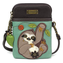 Chala Crossbody Cell Phone Purse - Women PU Leather Multicolor Handbag with Adjustable Strap - Sloth Teal