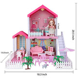 Princess Dollhouse Building Toys with Lights Dream House Playset for Girls Friends Pink House with Furniture, Dolls and Accessories, DIY House for Kids Age 3+ Gifts STEM Toys (2-Story House (Pink))