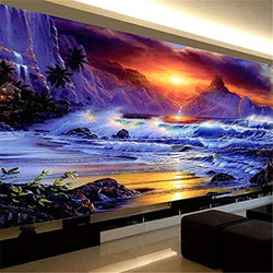 DIY 5D Diamond Painting Kits for Adults, Large Size Beach Sunset Diamond Art Picture Round Full Drill Art Painting Crafts for Home Decoration (120x70cm)