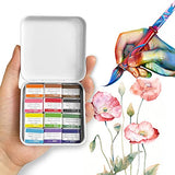 Empty Watercolor Tin Palette, 2 Pack Portable Travel Metal Paint Box with 12 Pcs Half Pans Carrying Magnetic Strip and 12 Solid Watercolor Paint Set (2 White Metal Paint Box)