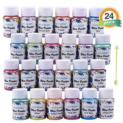 LET'S RESIN Pearl Pigment Powder -24 Colors Mica Powder-Each Bottle 0.35oz-Cosmetic Grade Resin Powdered Pigments-Hand Soap Making Dye for Slime, Resin Dye, Bath Bomb, Tumblers and Candle Making