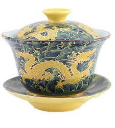 Moyishi Chinese Porcelain Gaiwan Dark Blue Dragon Tradition Sancai Tea Cup Tea Set Best Gift