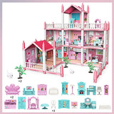 deAO Doll House Dollhouse - 3 Story 9 Rooms Pink DIY Pretend Play Building Playset, Dollhouse Asseccories and Furniture,Gift for 6 7 8 9 Girls Toddler