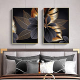 ONEAM ART Black Golden Plant Leaf Canvas Poster Print Modern Home Decor Abstract Wall Art Painting Nordic Living Room Decoration Picture-19.6x27.5 inchx3 (Frameless)