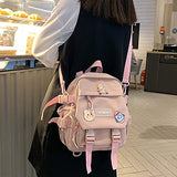 kawaii backpack girl school bag waterproof nylon with kawaii pendant cute pin mini backpack(pink)